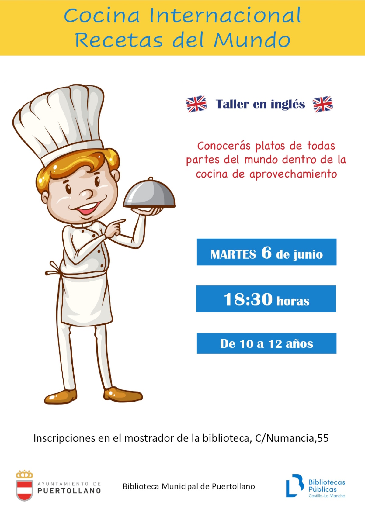 Taller en inglés de cocina internacional para escolares de 10 a 12 años el 6 de junio en la biblioteca de Puertollano