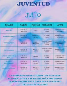 Talleres de verano para jóvenes en Manzanares inscripción gratuita del 12 al 23 de junio en la Casa de la Juventud