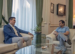 Jorge Navas alcalde de Membrilla  recibido por el presidente provincial de Ciudad Real, Miguel Ángel Valverde en el palacio provincial