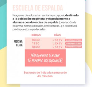 Cambian la fecha de  inscripción en la Escuela de Espalda de Albacete al 29 de agosto