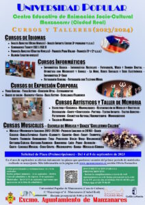 Nuevo plazo de preinscripciones en la Universidad Popular de Manzanares del 4 al 8 de septiembre