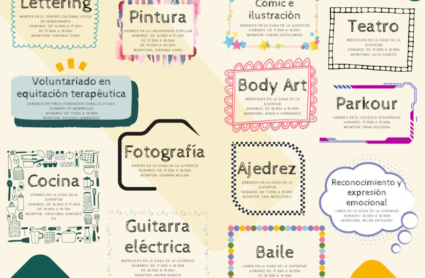 13 talleres para chicos de Manzanares desde los 9 años y las inscripciones comienzan el 18 de septiembre