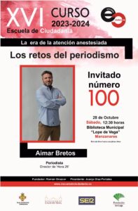 Inicia el 16º curso de la Escuela de Ciudadanía en Manzanares con la conferencia «Los retos del periodismo en la era de la atención anestesiada»