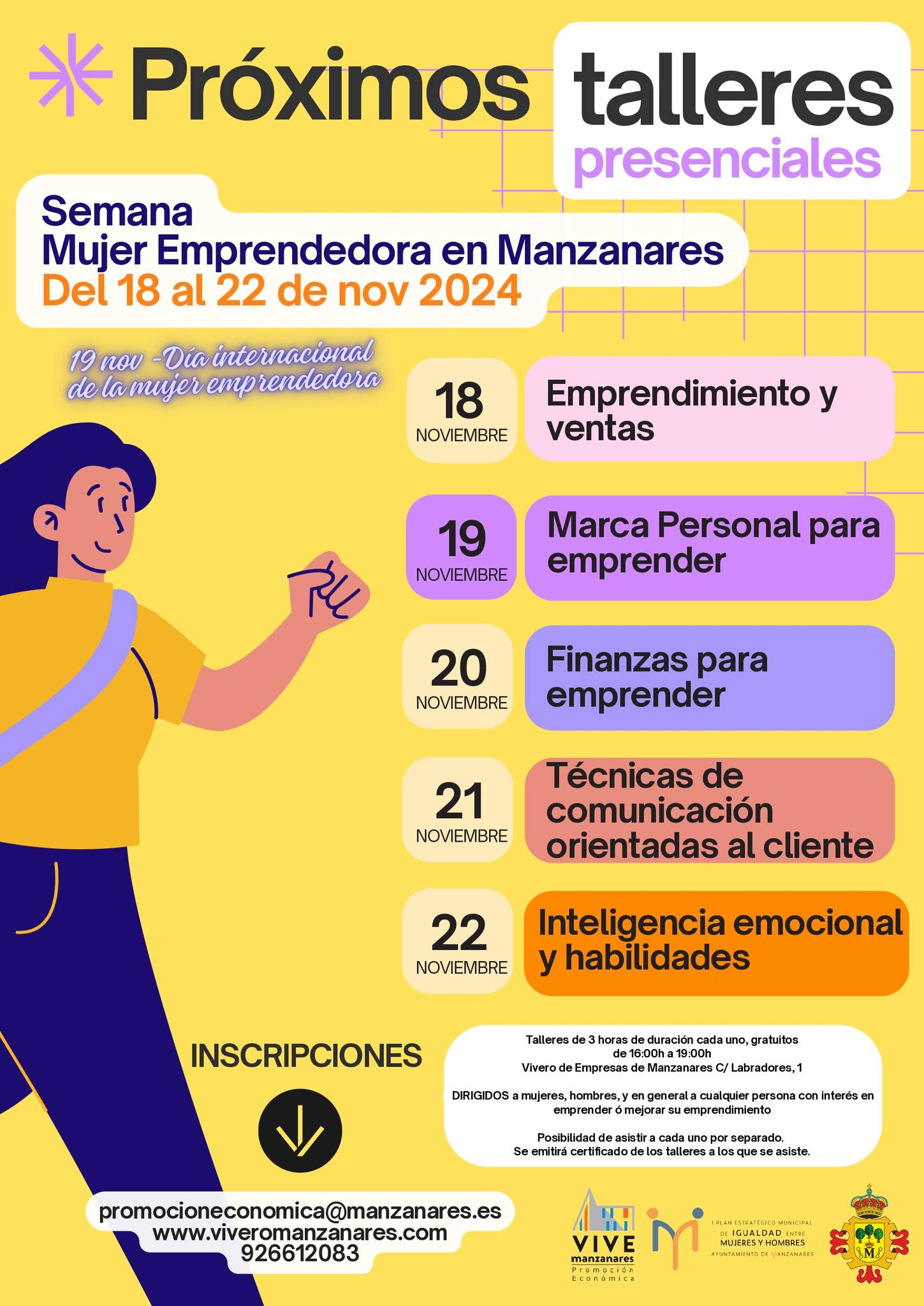 Manzanares celebra la Semana de la Mujer Emprendedora con cinco talleres especiales del Área de Promoción Económica