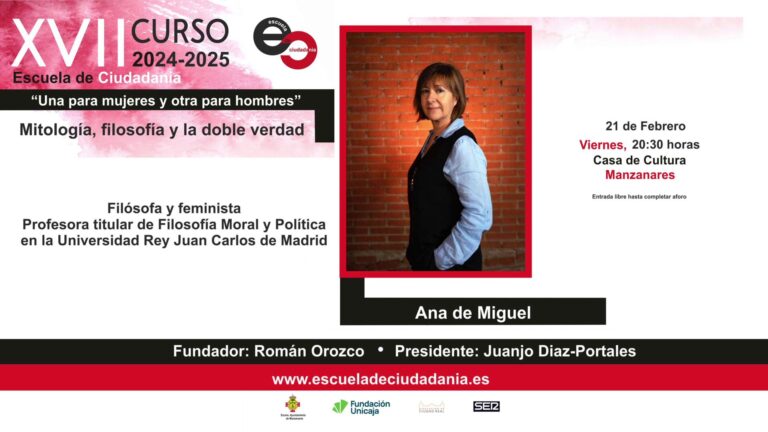 Ana de Miguel presentará ‘Mitología, filosofía y la doble verdad’ en un evento de la Escuela de Ciudadanía