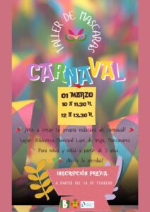 ¡Elabora Tus Propias Máscaras de Carnaval! Únete al Taller en la Biblioteca Lope de Vega este 1 de Marzo