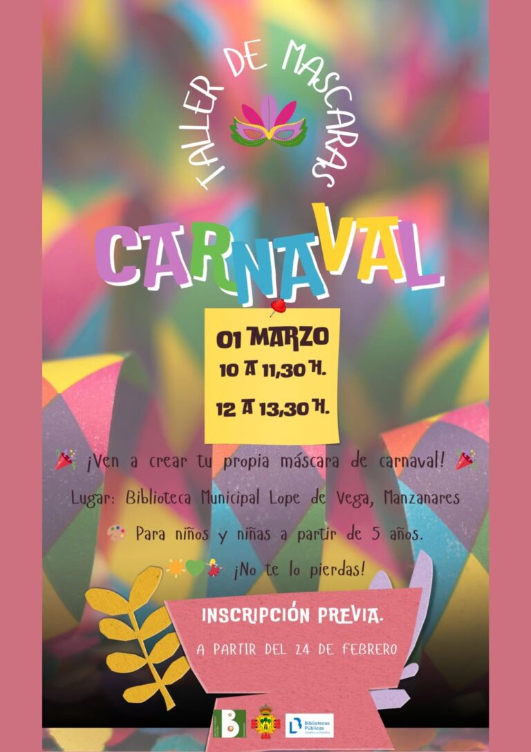 ¡Elabora Tus Propias Máscaras de Carnaval! Únete al Taller en la Biblioteca Lope de Vega este 1 de Marzo