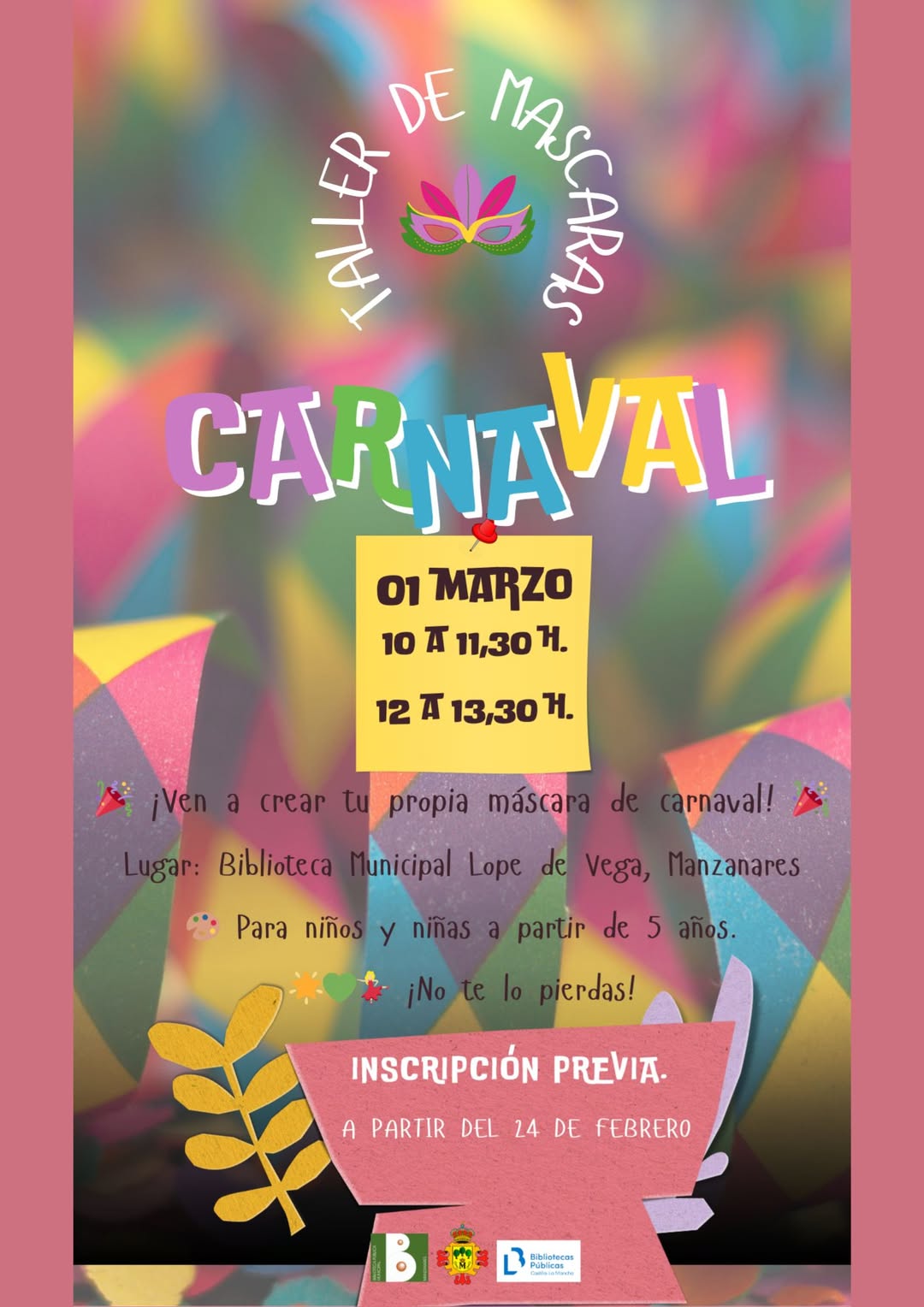¡Elabora Tus Propias Máscaras de Carnaval! Únete al Taller en la Biblioteca Lope de Vega este 1 de Marzo