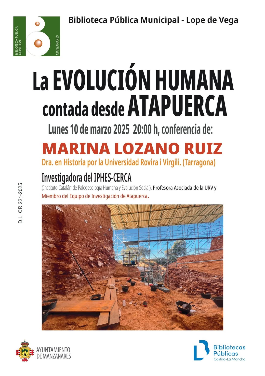 Conferencia sobre Evolución Humana desde Atapuerca en la Biblioteca Pública Municipal ‘Lope de Vega’ este Lunes