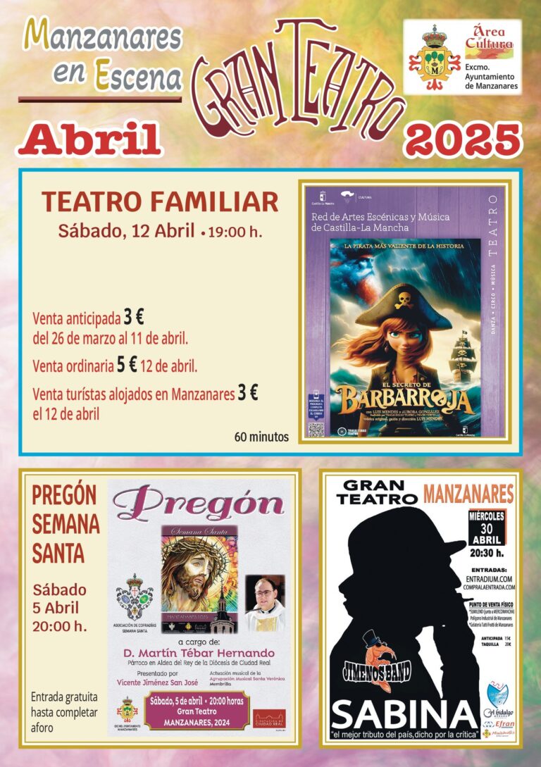 El Gran Teatro de Manzanares Celebra Abril con un Musical de Nino Bravo y un Tributo a Sabina, Además de ‘El Secreto del Orfebre’ y ‘Lee Miller’