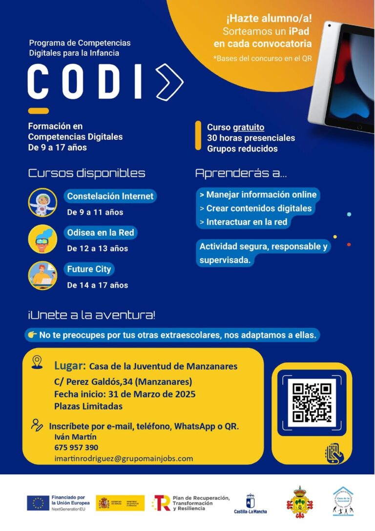 Programa de Competencias Digitales Próximamente en la Casa de la Juventud Manzanares