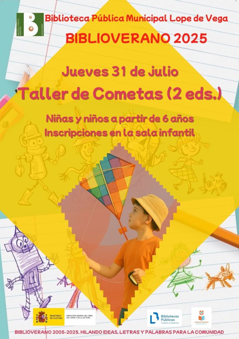 Biblioverano 2025: Taller de Cometas para Niños en la BPM ‘Lope de Vega’ este 31 de Julio
