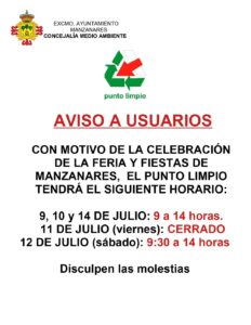 Horario Especial en el Punto Limpio Durante la Feria y Fiestas 2025