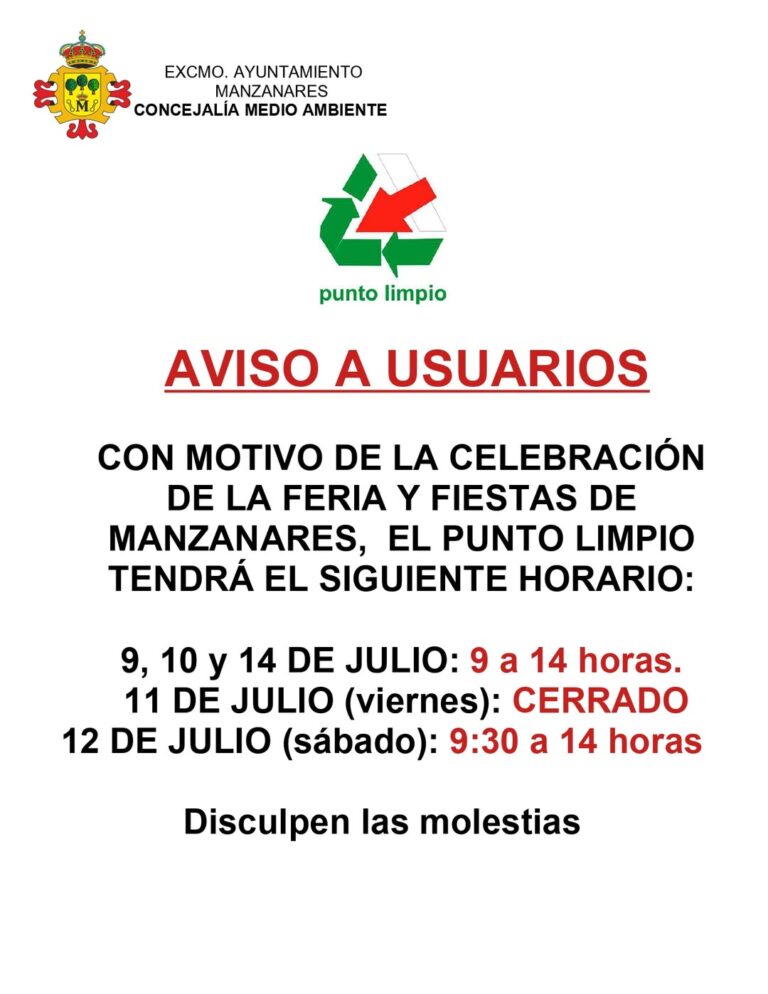 Horario Especial en el Punto Limpio Durante la Feria y Fiestas 2025