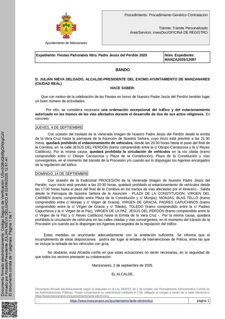 Alcaldía Implementa Regulaciones de Tráfico y Estacionamiento por Traslado y Procesión de Nuestro Padre Jesús del Perdón