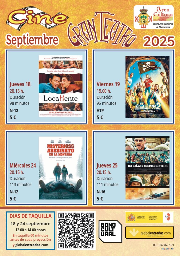 El 18 de Septiembre Marca el Retorno del Cine al Gran Teatro de Manzanares: Conoce las Proyecciones Programadas por el Área de Cultura Manzanares