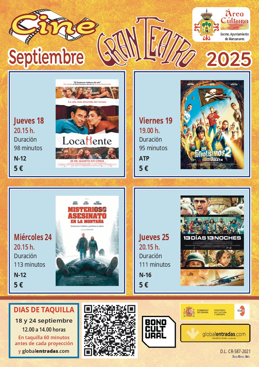 El 18 de Septiembre Marca el Retorno del Cine al Gran Teatro de Manzanares: Conoce las Proyecciones Programadas por el Área de Cultura Manzanares