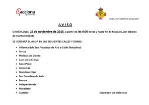 Mantenimiento Programado Causará Interrupción del Suministro de Agua en 12 Calles del Municipio Este Miércoles, Según Acciona Agua