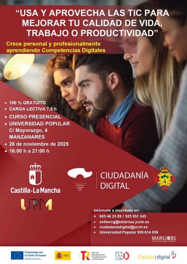 Nuevo Curso de Formación en Ciudadanía Digital en la Universidad Popular: Este Viernes 28 de Noviembre de 16:00 a 21:00h