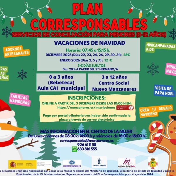 Inscripciones Abiertas para el Plan Corresponsables de Políticas de Igualdad en el Ayuntamiento de Manzanares