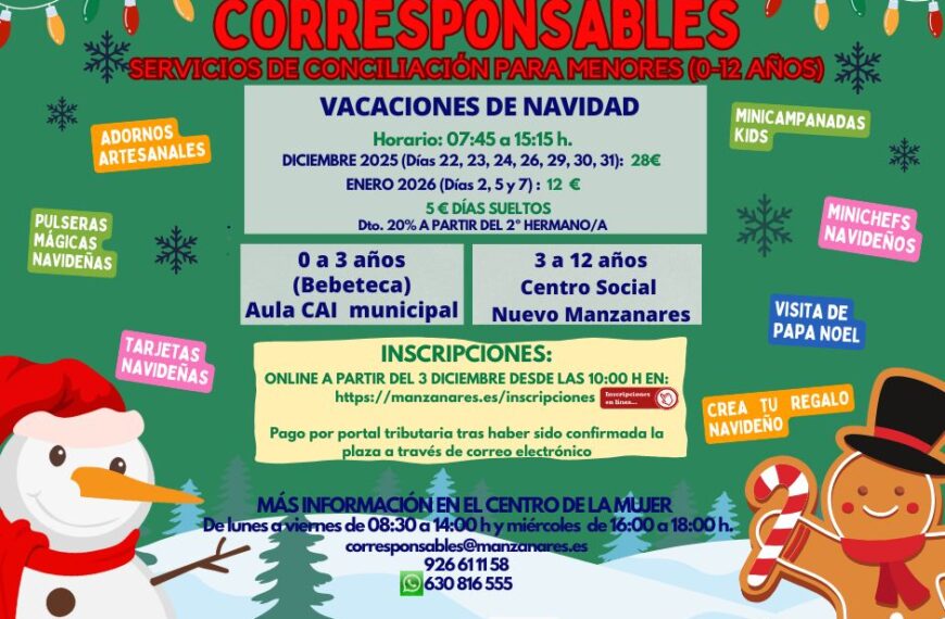 Inscripciones Abiertas para el Plan Corresponsables de Políticas de Igualdad en el Ayuntamiento de Manzanares