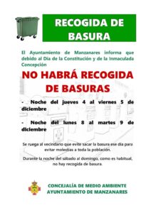 Suspensión de Recogida de Basura por el Consorcio de Residuos Sólidos Urbanos durante las Noches del 4 y 5 de Febrero