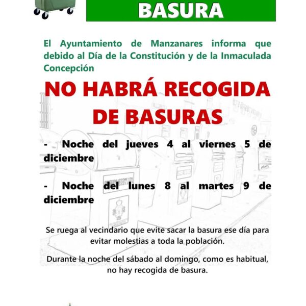 Suspensión de Recogida de Basura por el Consorcio de Residuos Sólidos Urbanos durante las Noches del 4 y 5 de Febrero