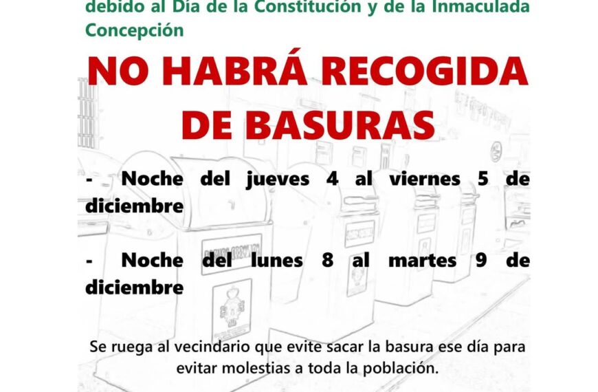Suspensión de Recogida de Basura por el Consorcio de Residuos Sólidos Urbanos durante las Noches del 4 y 5 de Febrero