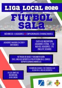 Inscripciones Abiertas para la Liga Local de Fútbol Sala de Manzanares hasta el 30 de Enero, Anuncia el Área de Deportes del Ayuntamiento