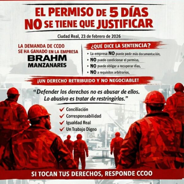 Histórico fallo judicial: CCOO logra que el permiso de cinco días por hospitalización familiar no requiera justificación