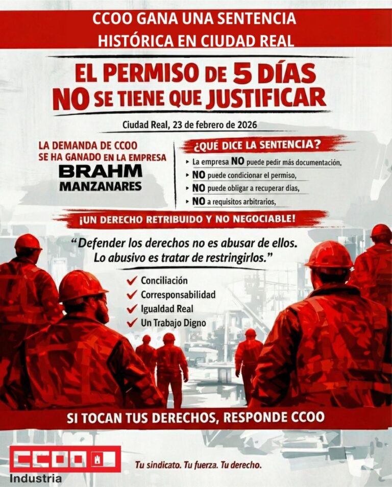 Histórico fallo judicial: CCOO logra que el permiso de cinco días por hospitalización familiar no requiera justificación