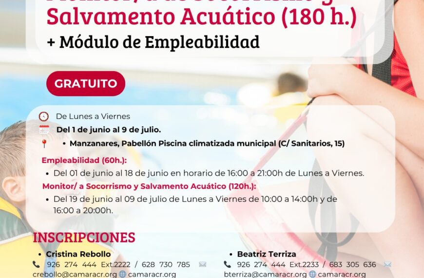 #CursoSocorrismoAcuático: Inscripciones abiertas para jóvenes con garantía juvenil en Cámara de Comercio de Ciudad Real – 180 Horas de Formación en Salvamento y Socorrismo