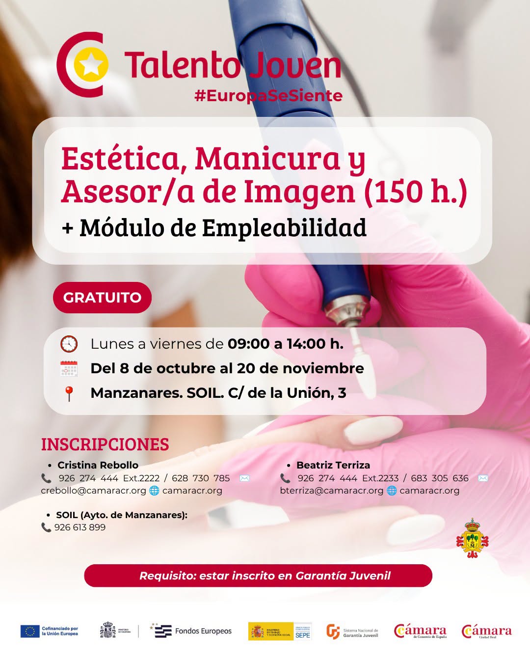 Curso de Estética, Manicura y Asesoría de Imagen por la Cámara de Comercio de Ciudad Real y el Servicio #SOIL: Transforma tu Pasión en Profesión en Solo 150h!
