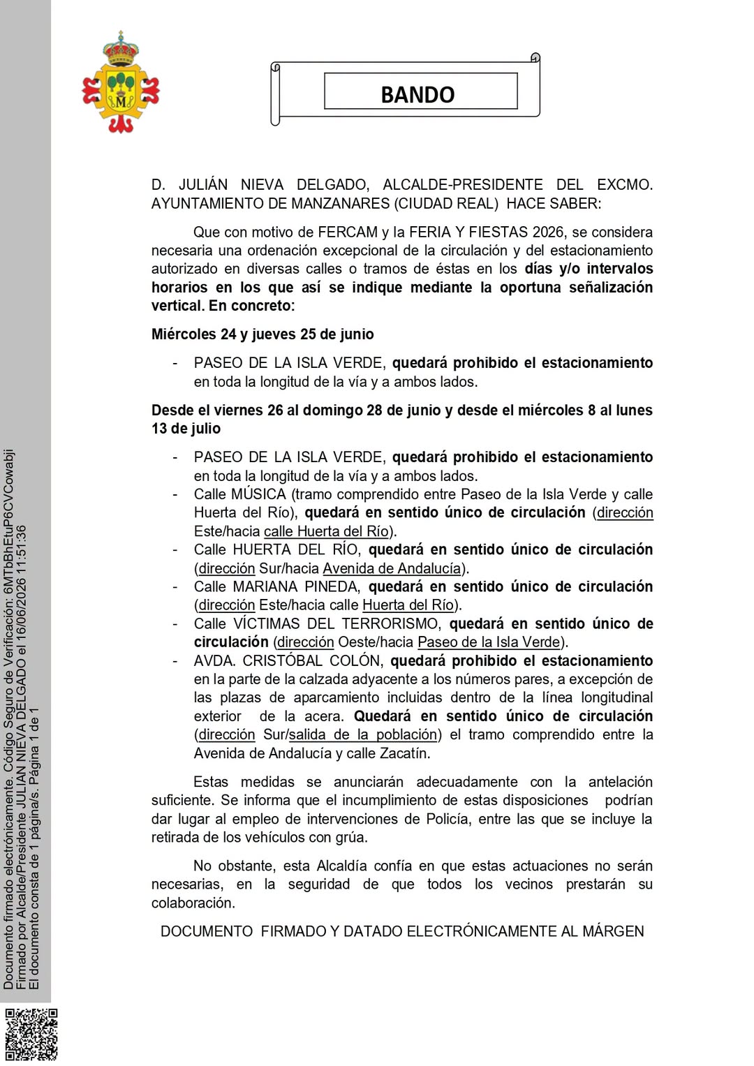 Feria y Fiestas 2026: ¡Aviso de Cambios en el Tráfico del 8 al 13 de Julio! Infórmate Antes de Desplazarte