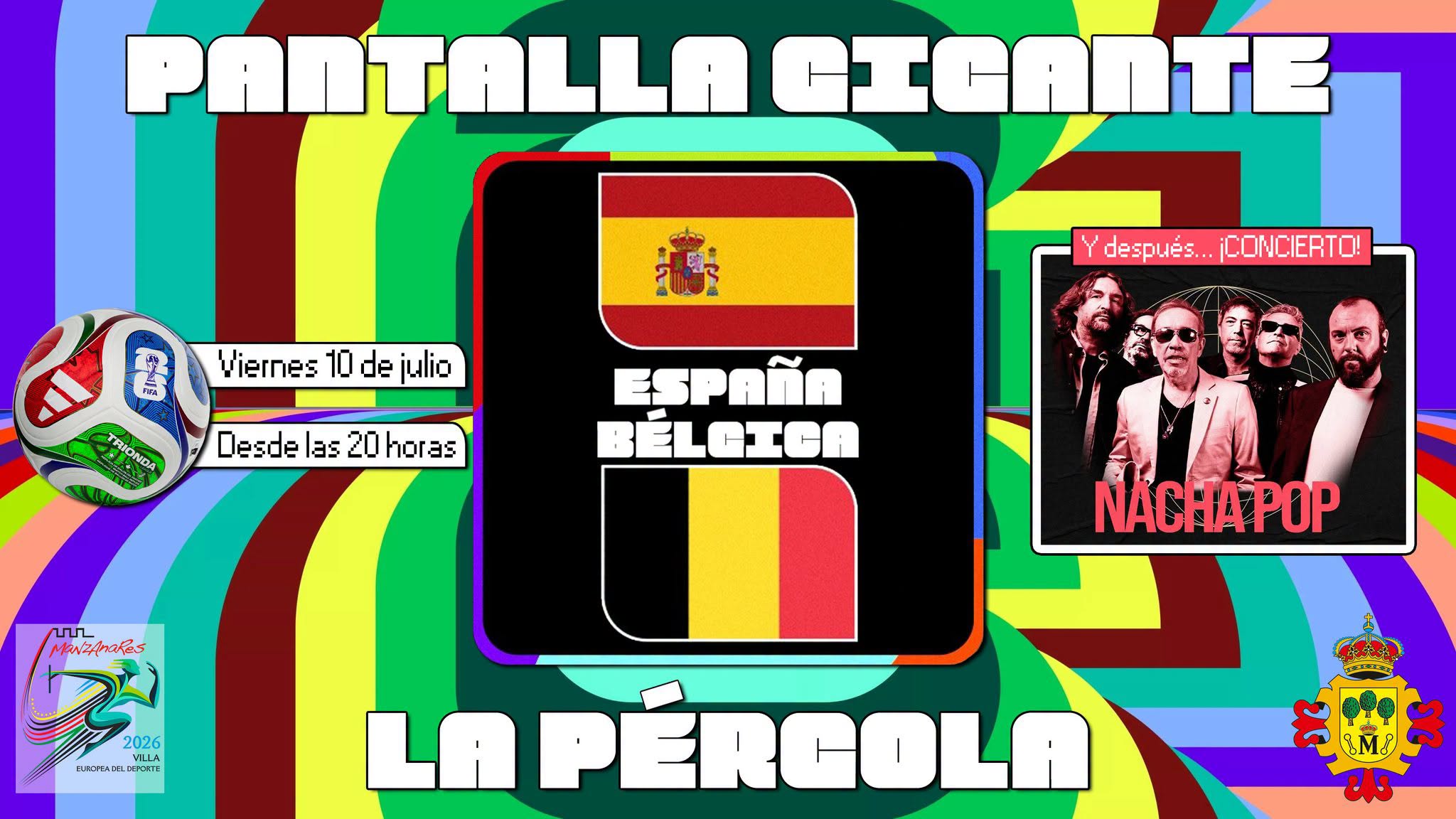 ¡Partido España-Bélgica del Mundial 2026 proyectado en Pantalla Gigante en La Pérgola este Viernes!