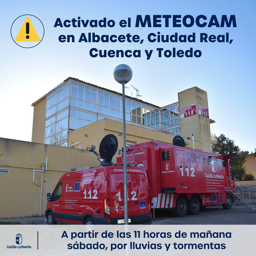 Activado el Sistema METEOCAM por Alerta de LLuvias y Tormentas en Albacete y Ciudad Real por la Junta de Comunidades de Castilla-La Mancha