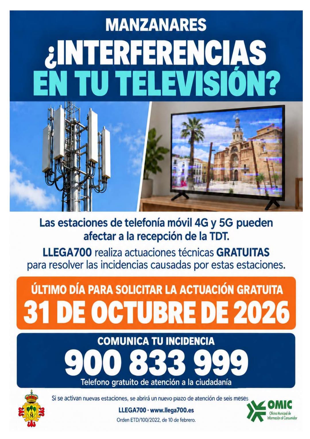 Inicio de Servicio de Telefonía Móvil 4G y 5G en la Zona Podría Afectar la Recepción de Televisión